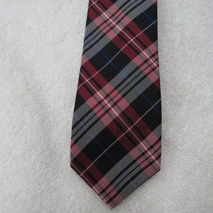Billy London Tie 100% Silk Plaid Necktie Black Red